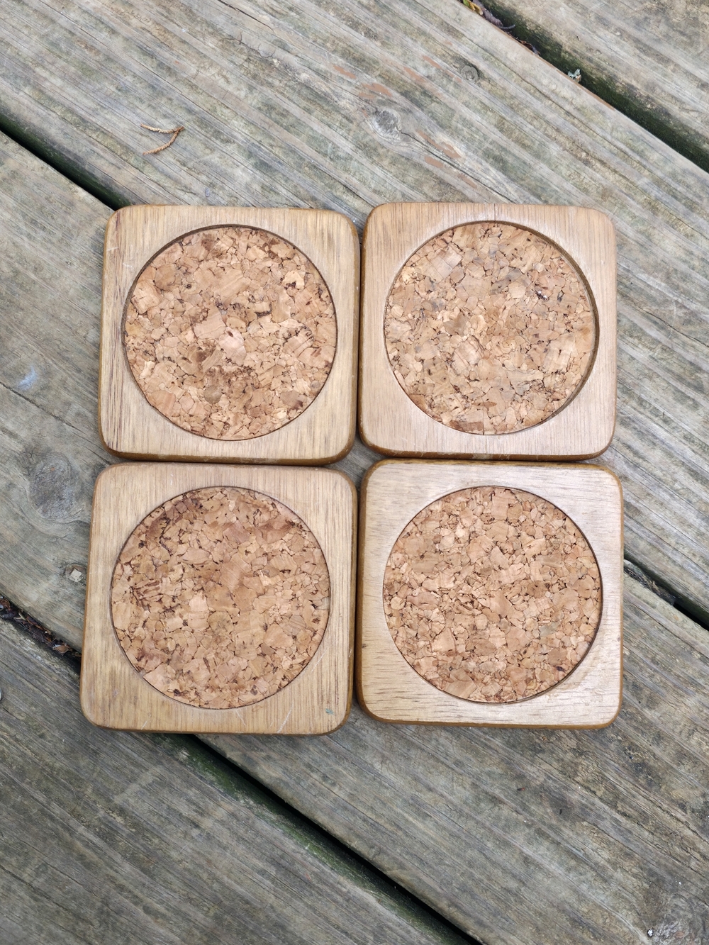Source Unknown Wood and Cork Square Coasters - Natural Brown